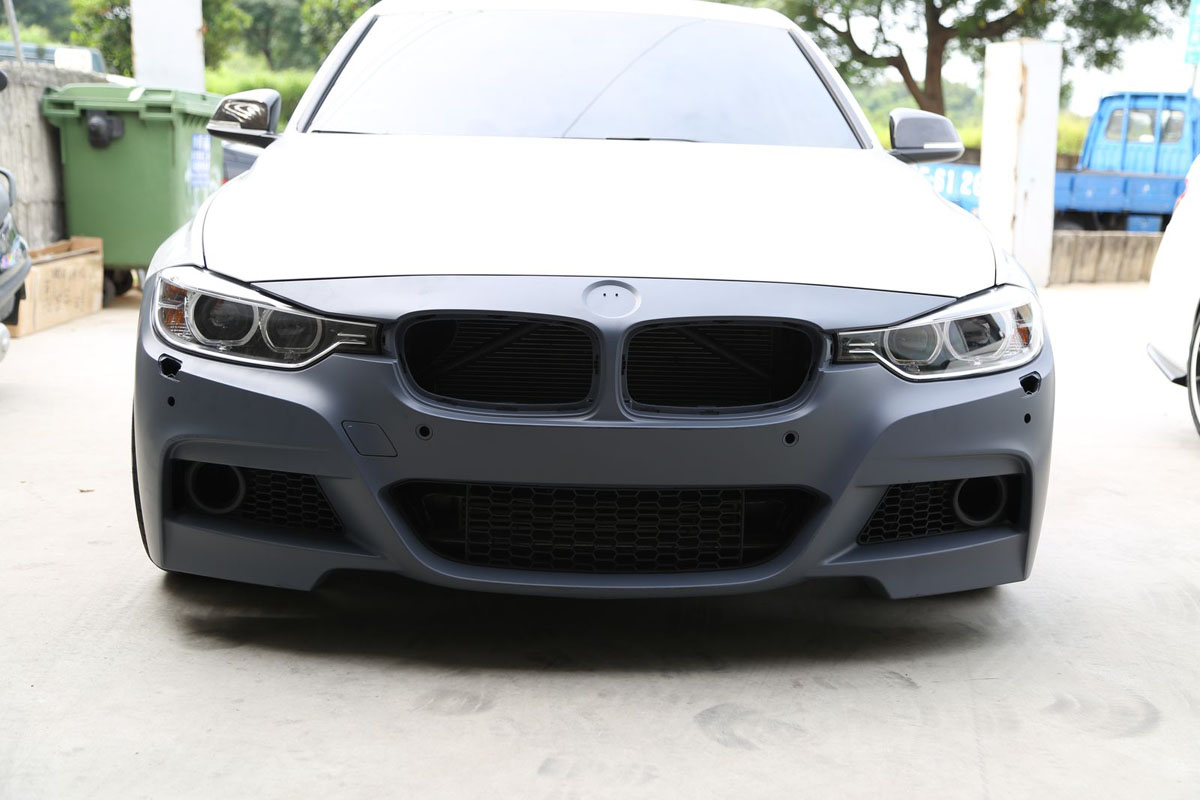 BMW F30 3-Series 2012-14 M-Sport Replacement Front Bumper Installed Bare 1 BMW F30 3-Series 2012-14 M-Sport Replacement Front Bumper Installed Bare 1